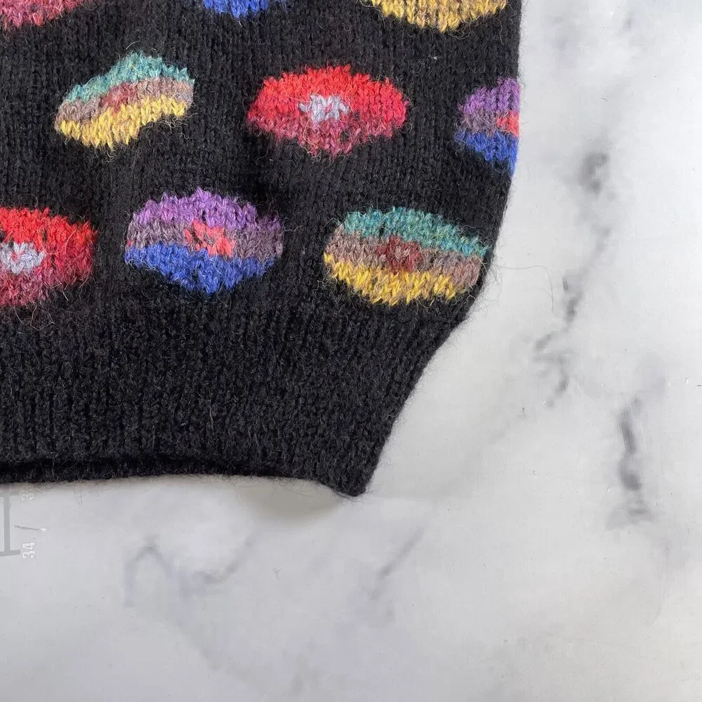 Vintage Peruvian Connection Sweater Womens Extra Large Black Pastel Floral - Picture 6 of 14